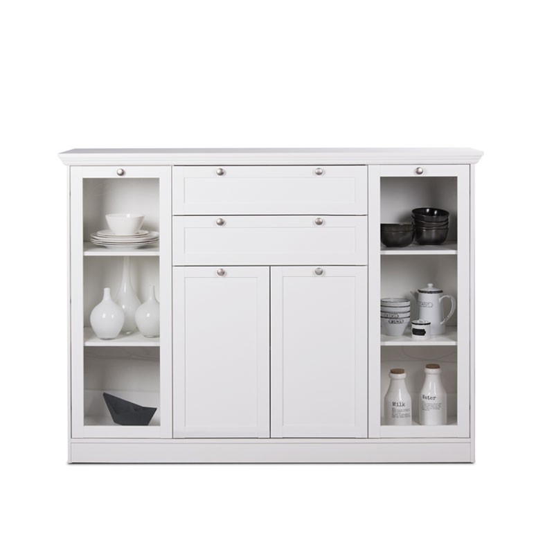 Mobile credenza con vetrina 4 ante 2 cassetti bianco 160x40xh.120cm