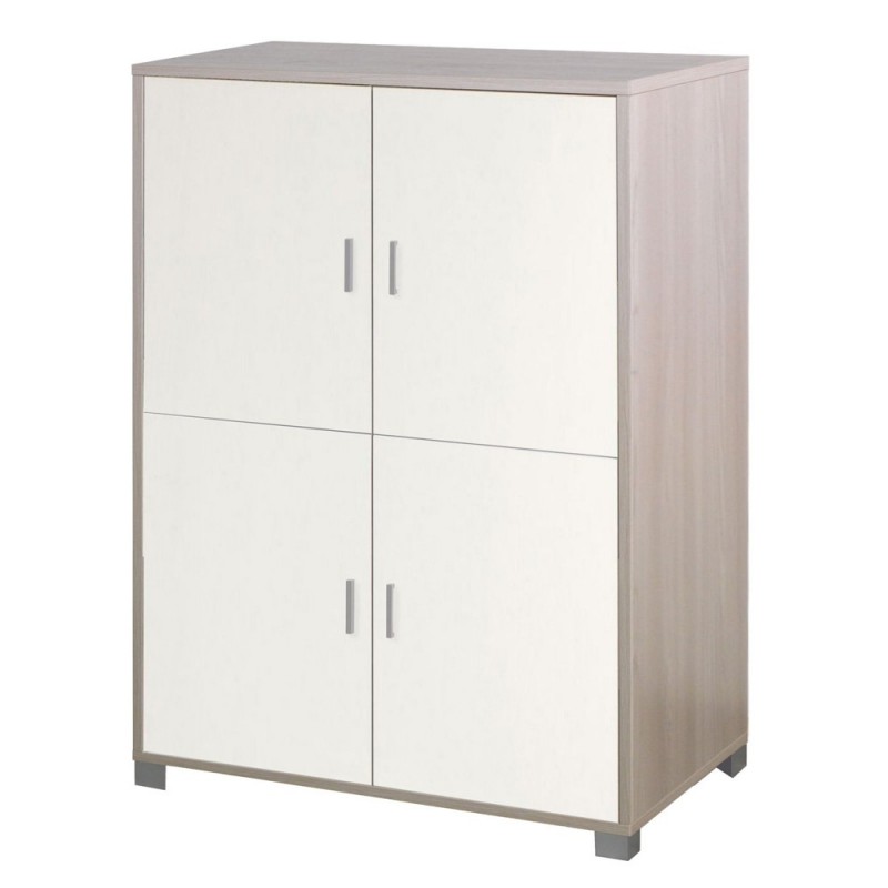 Mobiletto con 4 ante e ripiani per ufficio Olmo Bianco 107x41x162 cm