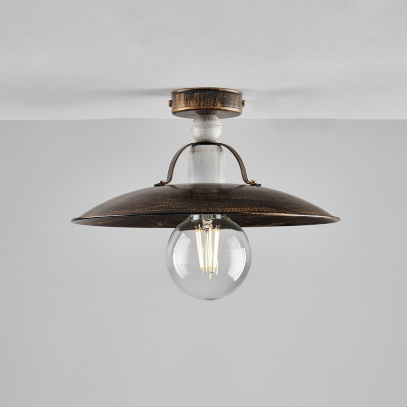 Plafoniera in Ferro Marrone Oro Bianco 30x h14 cm - Lampada Industriale