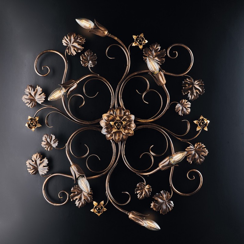 Plafoniera in ferro Marrone Oro sei luci 79x67x h17 cm