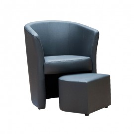 Poltrona imbottita in ecopelle grigio con pouff estraibile 64x63xh.76