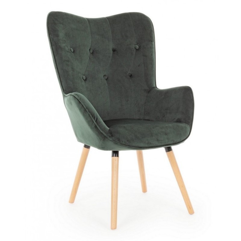 Poltrona velluto verde bosco, dimensioni: 68x76x105 cm