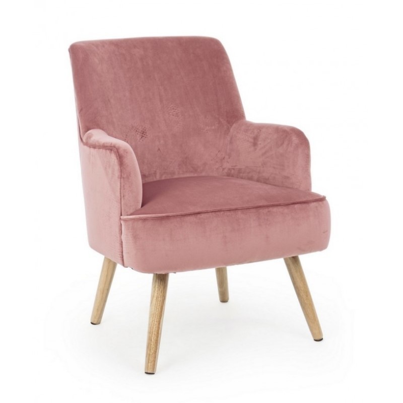 Poltrona vintage in velluto Rosa Antico ADELINE 60x67x h79 cm