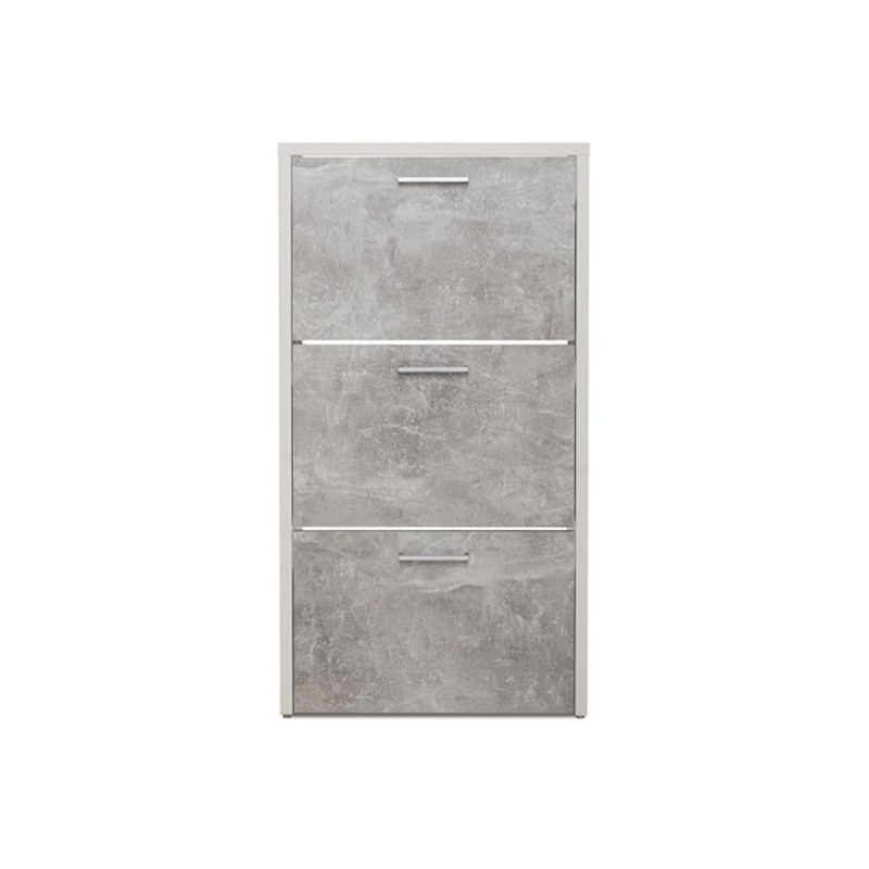 Scarpiera 3 ribalte struttura bianca e cemento 61x25xh.115 cm