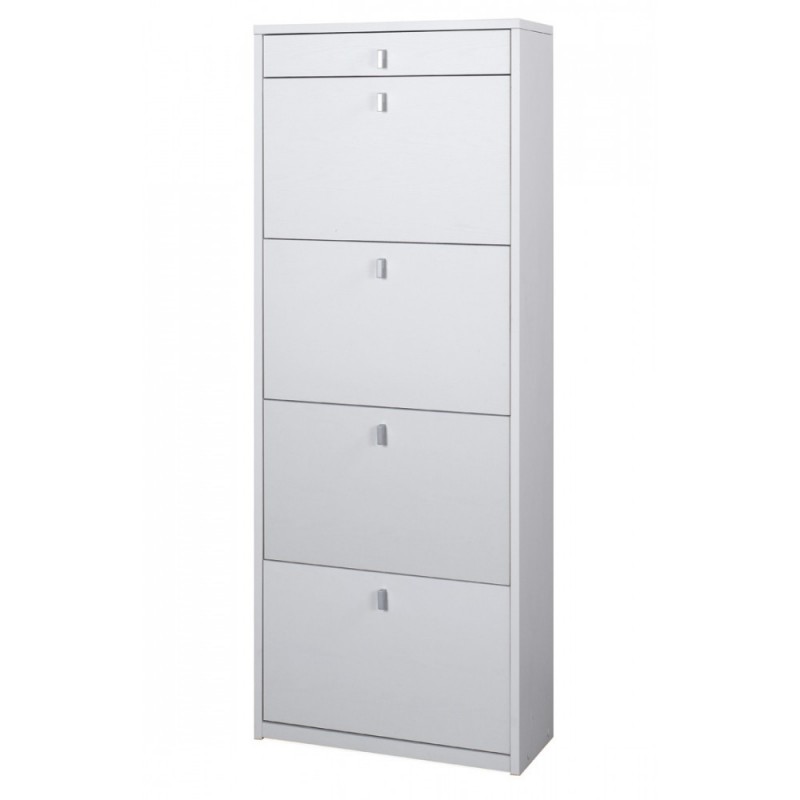 Scarpiera con 4 ante e cassetto superiore, Bianco Cenere, 63x29x164 cm