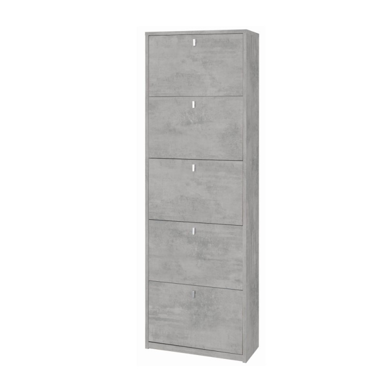 Scarpiera Slim Salvaspazio Cinque Ante Beton Cemento 63x29x H190 cm