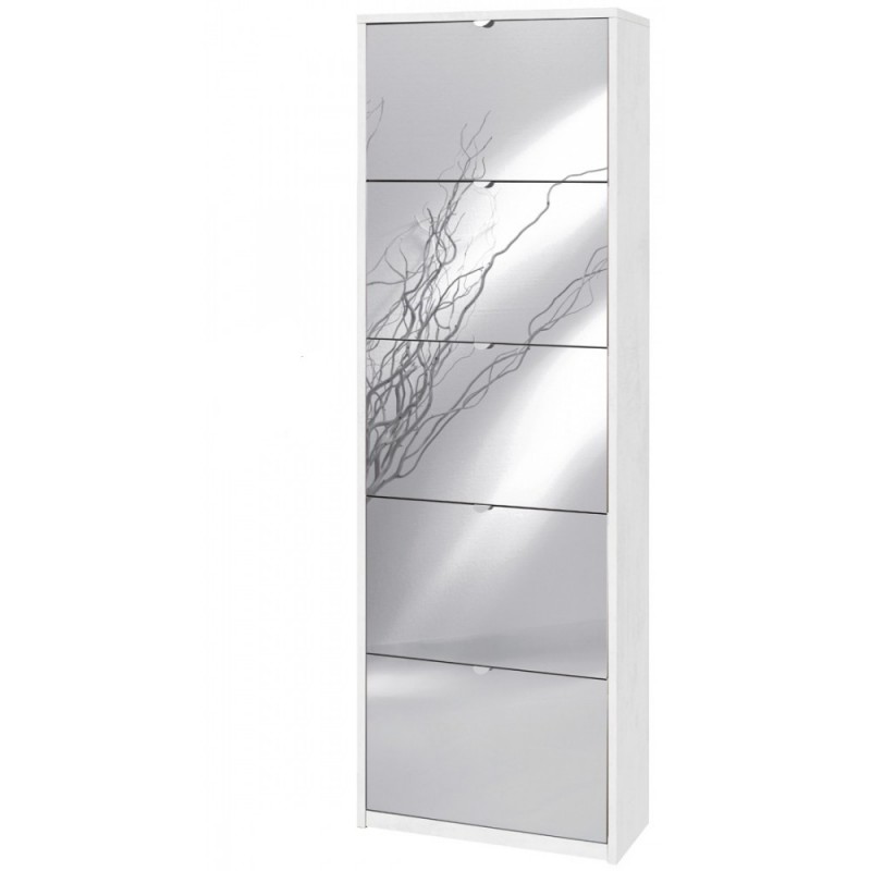 Scarpiera slim salvaspazio con cinque ante a specchio Bianco Ossido 63x29x h190 cm