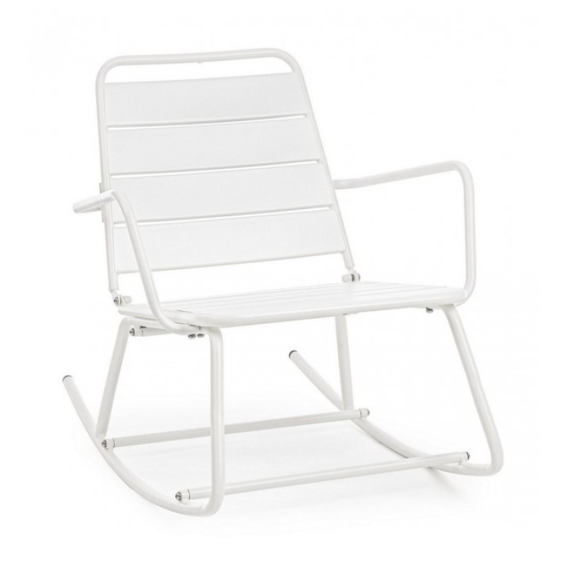 Sedia a Dondolo Bianca Lillian Bizzotto - Acciaio Trattato per Esterno - Finitura Opaca - Facile da Assemblare - Dimensioni: 63x90x74h cm - Altezza Seduta: 35h cm - Altezza Bracciolo: 55h cm