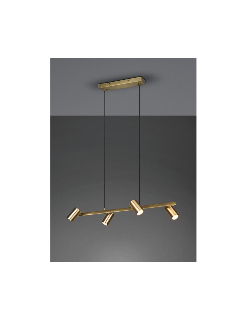 Lampada a Sospensione 4 Faretti Orientabili Ottone Invecchiato