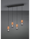 Sospensione Tosh Nero 4xE27 Legno E Gabbia Metallica L65 cm