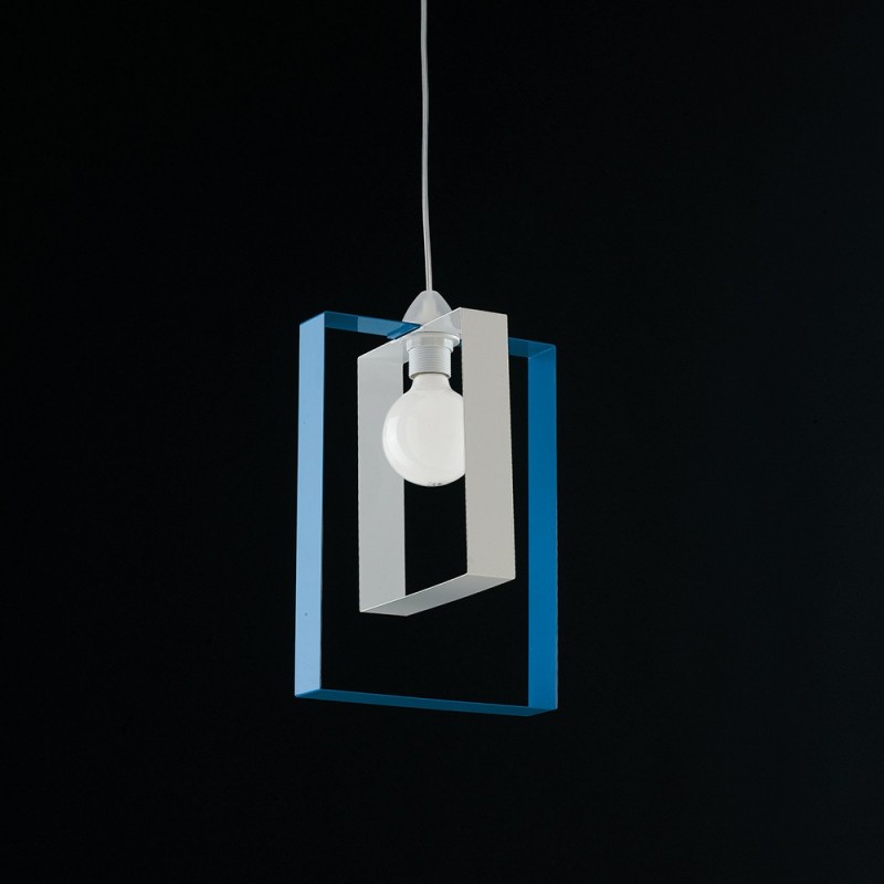 Lampadario sospensione moderno in ferro bianco azzurro 25xh.40 cm