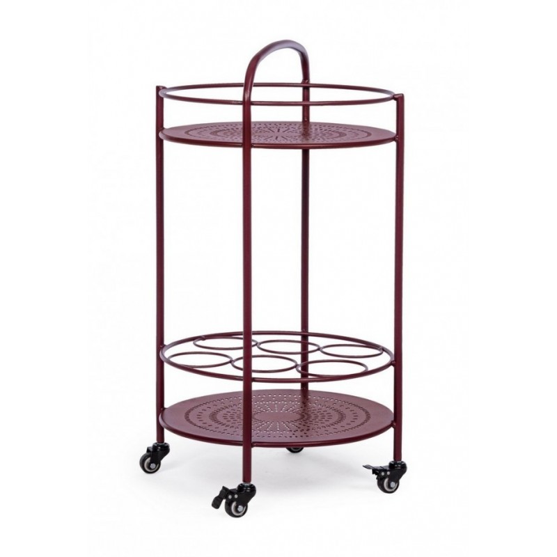 Carrello per bottiglie in acciaio Rosso Bordeaux - Samnite