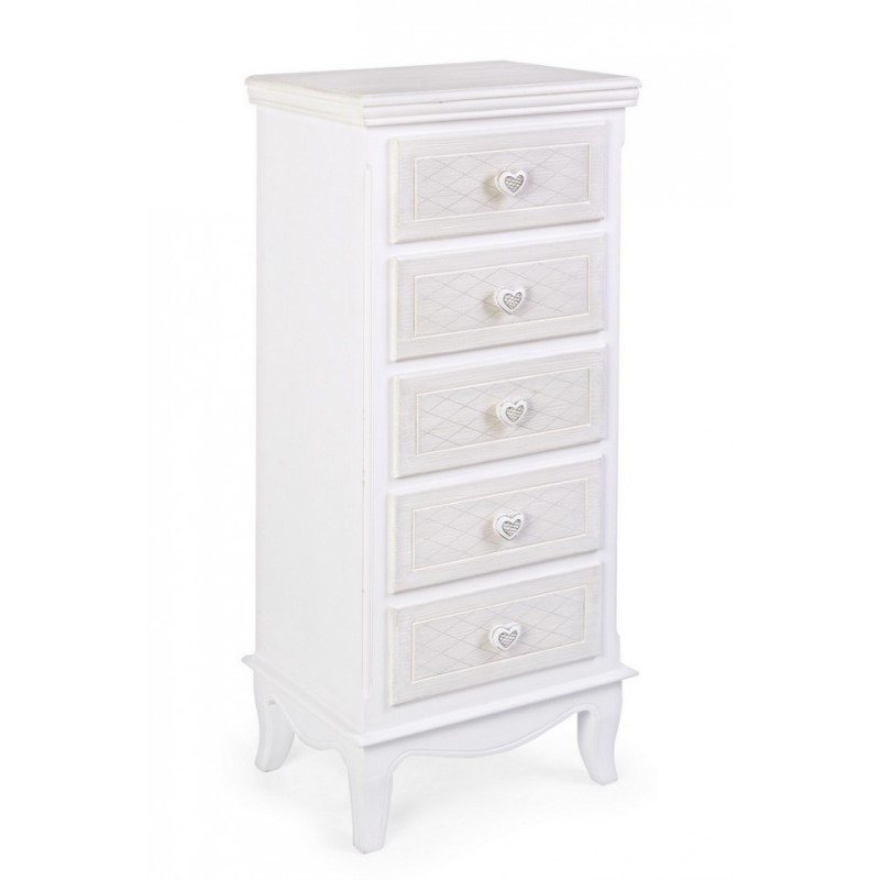 Cassettiera da camera in MDF cinque cassetti Bianco CHARLENE 40x30x h96,5 cm - Samnite