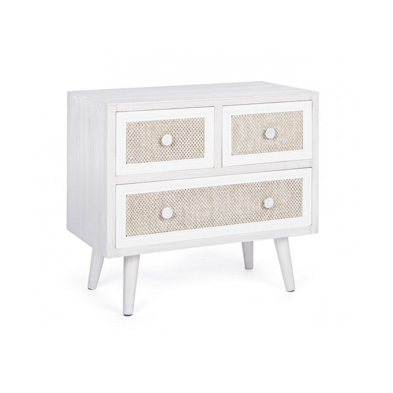 Cassettiera da soggiorno in MDF tre cassetti Bianca MONTIEL 60x33x h54,5 cm - Samnite