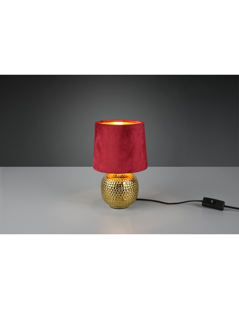 Lampada Tavolo Sophia Ceramica Oro E Paralume Velluto Rosso Ø16 cm Trio Lighting - Samnite