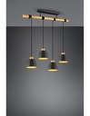 Lampadario Barra Legno 4 Paralumi Nero Oro Harris Trio Lighting - Samnite