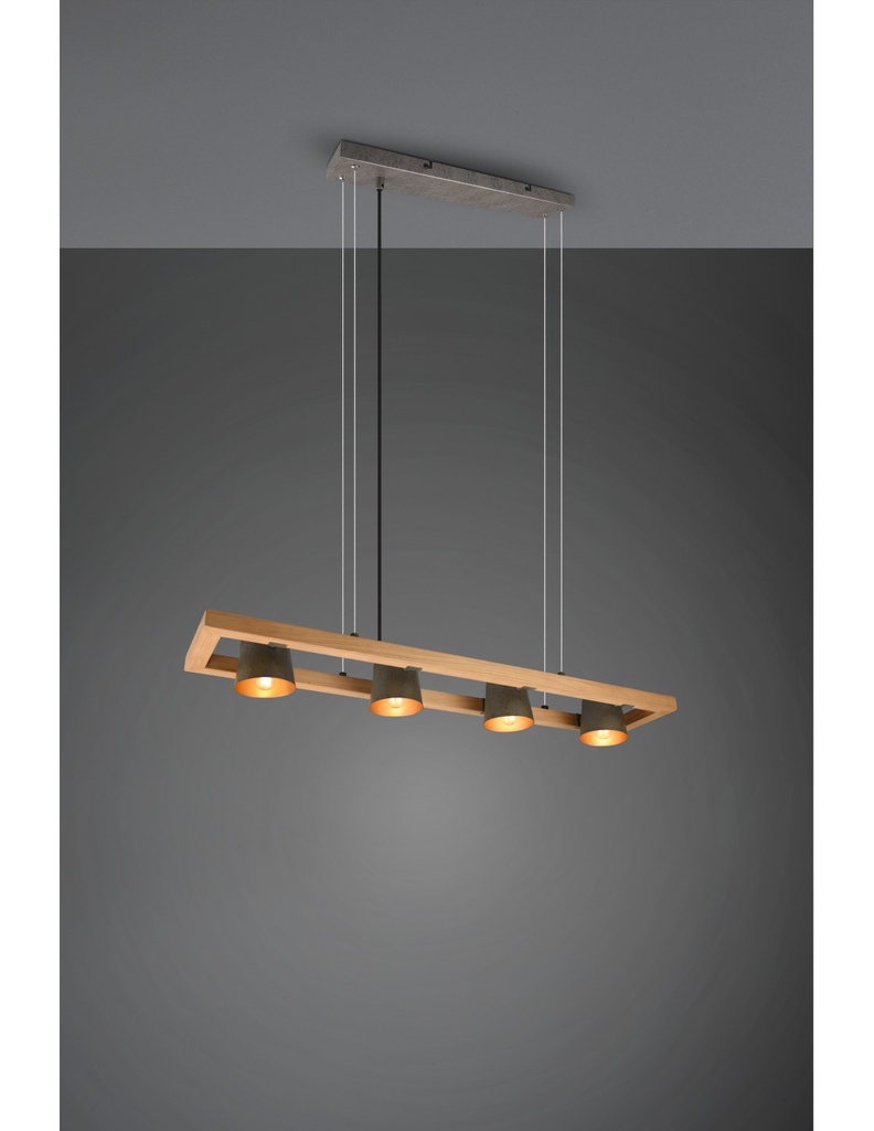 Lampadario Sospensione Rettangolare 4 Spot Orientabili Legno E Metallo Nichel Bell Trio Lighting - Samnite