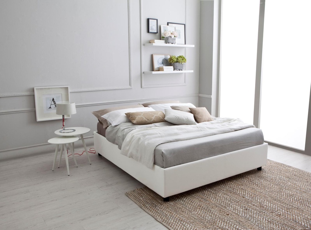 Letto singolo con struttura in legno e similpelle bianco 168x205x26h cm - Samnite
