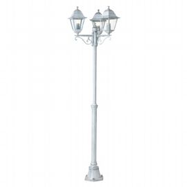 Palo telescopico in alluminio pressofuso con diffusori in vetro trasparente - Altezza max lampade 170mm - Triangolo di fissaggio a terra biancoargento - Samnite