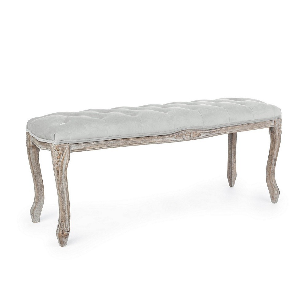 Panca classica legno velluto grigio Mathilde cm 110 x 36 x 47 - Samnite