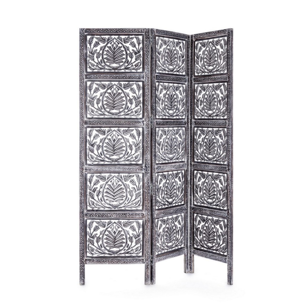 Paravento stile fusion 3 ante Darika grigio anticato - Samnite