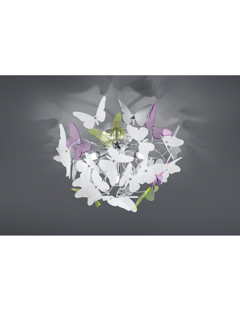 Plafoniera Butterfly 3xG9 Cromo Farfalle Multicolor Ø45 cm Trio Lighting - Samnite