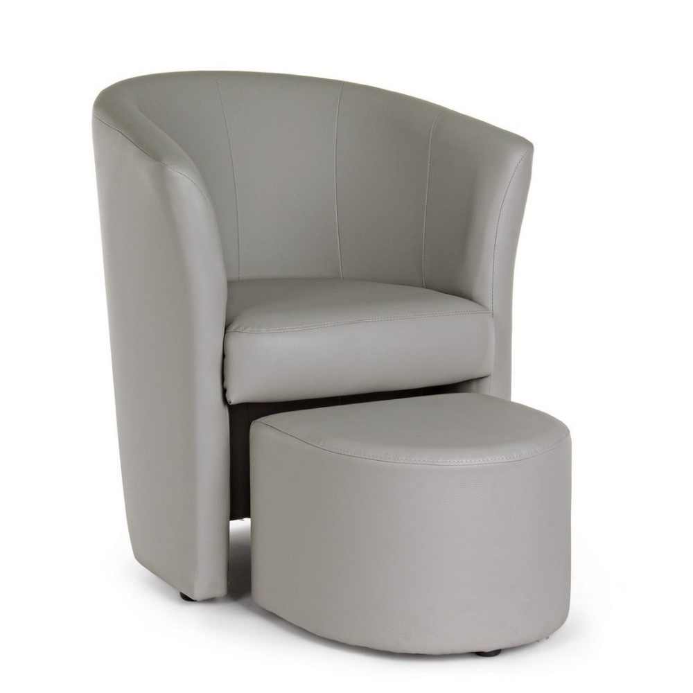 Poltrona con Pouf grigio chiaro in similpelle stile design - Samnite