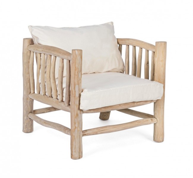 Poltrona in Teak Naturale con Cuscini in Cotone Sahel  - Samnite