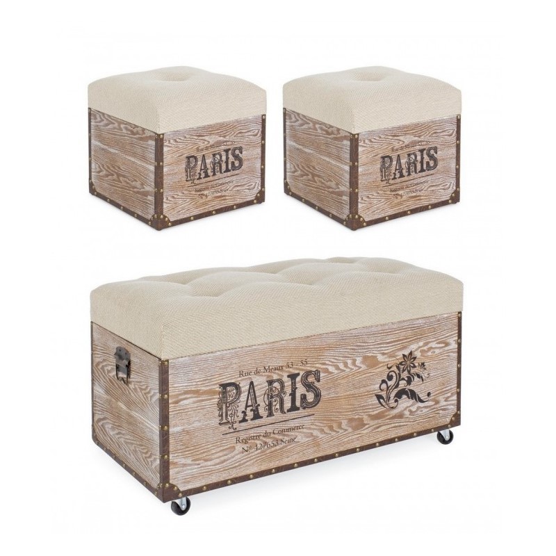 Set 3 pouf in MDF Beige TAVEL PARIS - Samnite