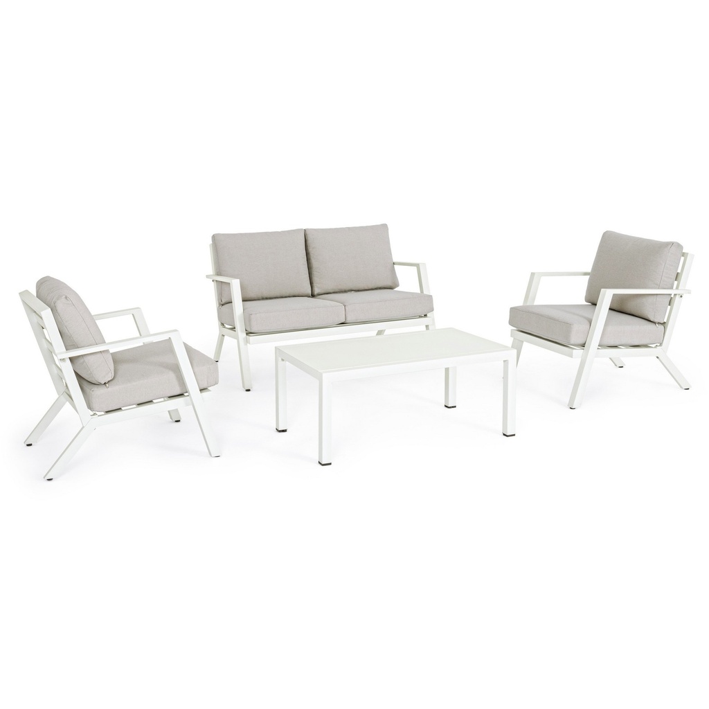 Set da esterno 4 pz Salotto con cuscini Harley bianco - Samnite