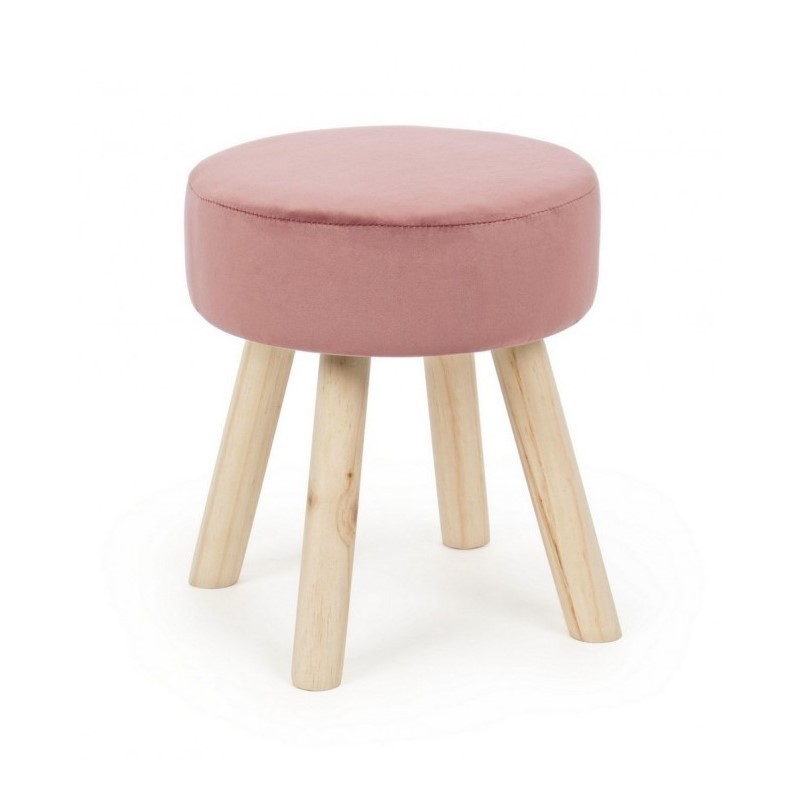 Sgabello in legno Adeline effetto velluto rosa 38h cm - Samnite
