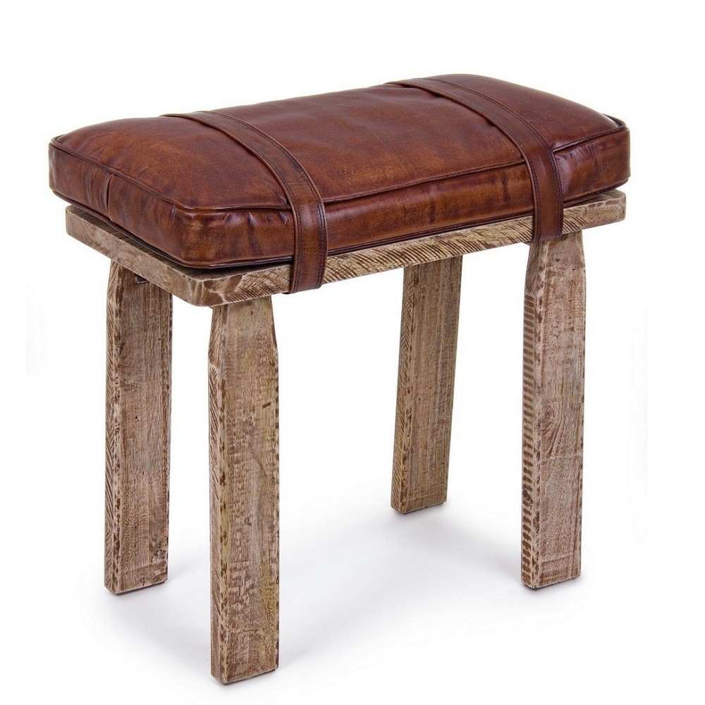 Sgabello rettangolare legno pelle Charleston cm 54 x 30 x 53 - Samnite