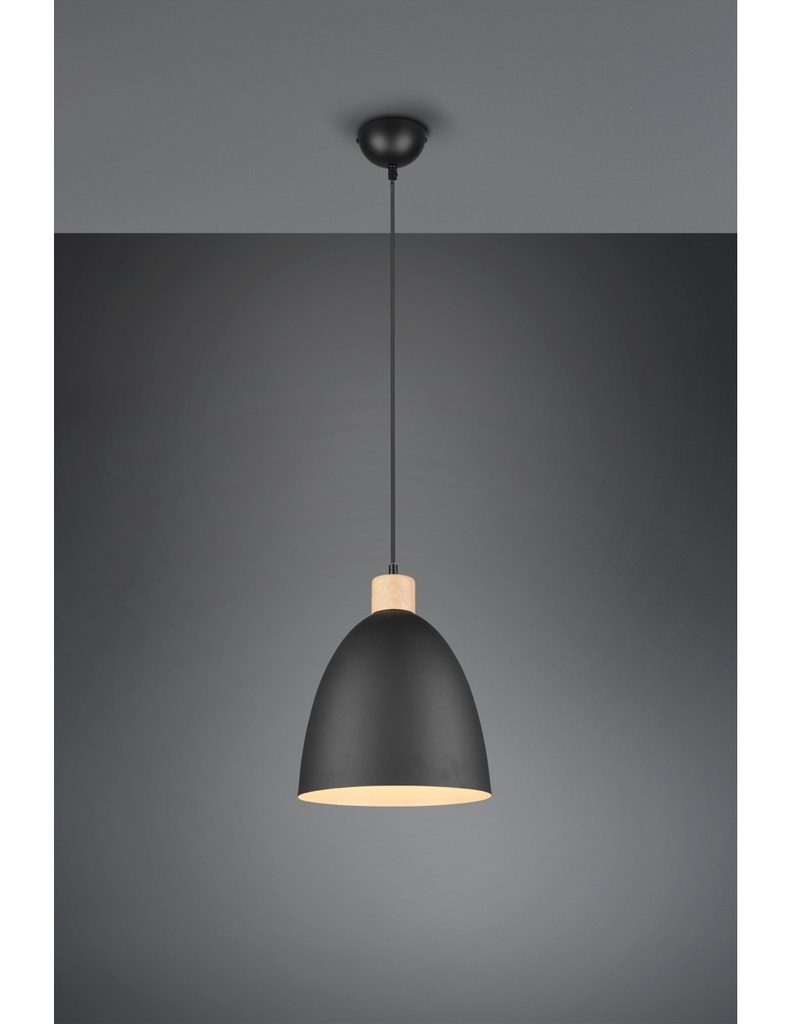 Sospensione Cucina Jagger Metallo Nero Inserto Legno Trio Lighting - Samnite