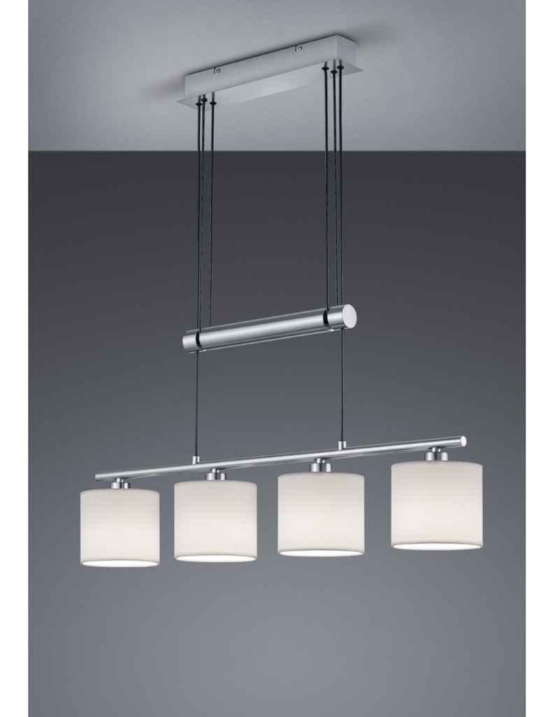 Sospensione Garda Nichel 4 Paralumi Tessuto Bianco L77 cm Trio Lighting - Samnite