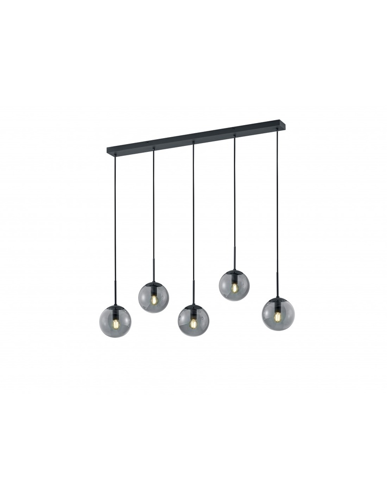 Sospensione in Linea 5 Sfere Vetro Fumé Balini Antracite Trio Lighting - Samnite