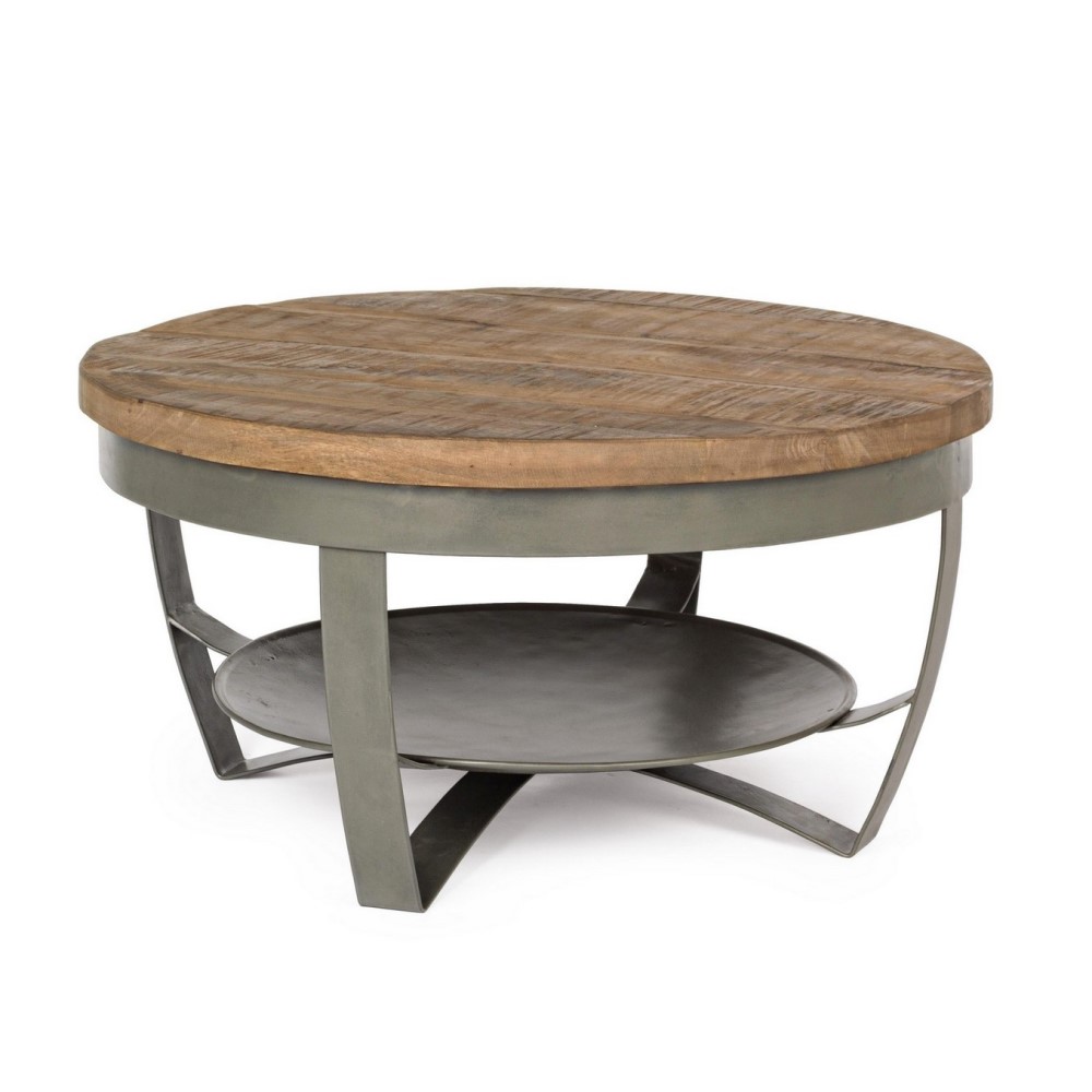 Tavolino in legno e acciaio stile industriale cm Ø65x34h - Samnite