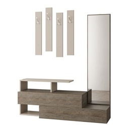 [S-FZ96983] Mobile da ingresso tortora e noce con specchio Ramda 137x35xh.154 cm