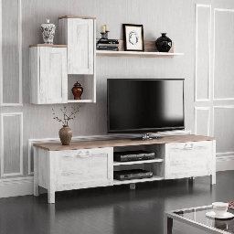 [99560] Mobile porta TV Sento bianco vintage rovere