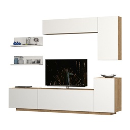 [S-FZ91145] Parete attrezzata 3 ribalte con pensili  bianco rovere  200x35xh.40/60 cm