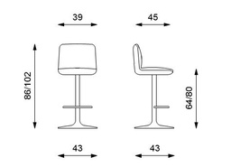 [S-OM/388/BE] Set di 2 sgabelli in microfibra beige con struttura in metallo, dimensioni 39x45x86/102 cm