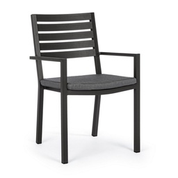 [S-B0662930] 4x Sedia antracite con bracciolo e cuscino in alluminio stile industrial