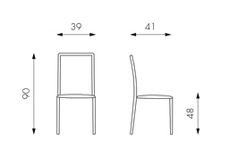 [S-OM/078] Set di 4 sedie in similcuoio cioccolato con struttura in metallo, 41x39x90h cm