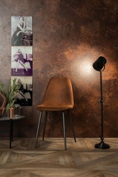 [S-OM/329/MA] Set di 4 sedie in similpelle marrone con struttura in metallo nero, 44x50x84 cm