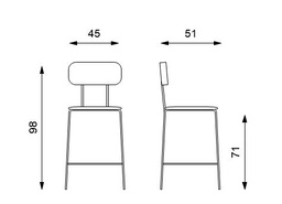 [S-OM/387/AZ] Set di 2 sgabelli in polipropilene azzurro con struttura in metallo, 45x51x98cm