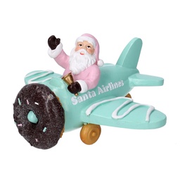 [S-V6150650000] Aeroplano con Babbo Natale Azzurro in Resina - 17x14x9 cm