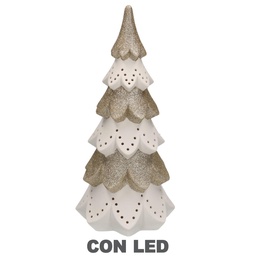 [S-V6137440000] Albero Ceramica Bianco Oro con LED cmø14h29