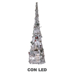 [S-V6058010000] Albero LED Legno Bianco Innevato con Micro LED 26x19x74 cm