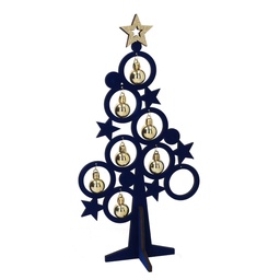 [S-V6171860000] Albero legno blu con campanelli oro 26x15,5x53 cm