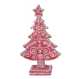 [S-V6159580000] Albero rosso in resina con decori bianchi 16x5,7x24 cm