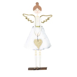 [S-V6197730000] Angelo in legno con cuore oro 17x5x37 cm